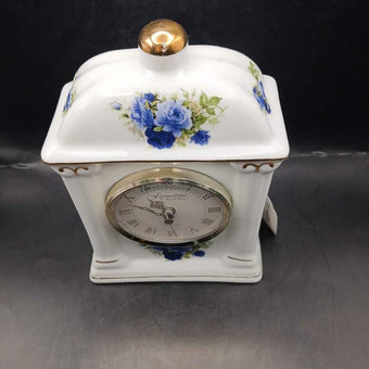 Classic Treasures Mantle Carriage Clock Blue Rose Porcelain Collectable 7