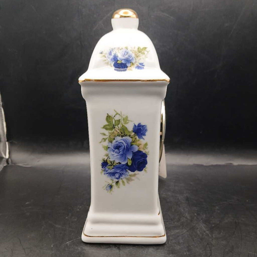 Classic Treasures Mantle Carriage Clock Blue Rose Porcelain Collectable 7