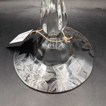 Vintage Glass Candlestick With Silver Floral Pattern