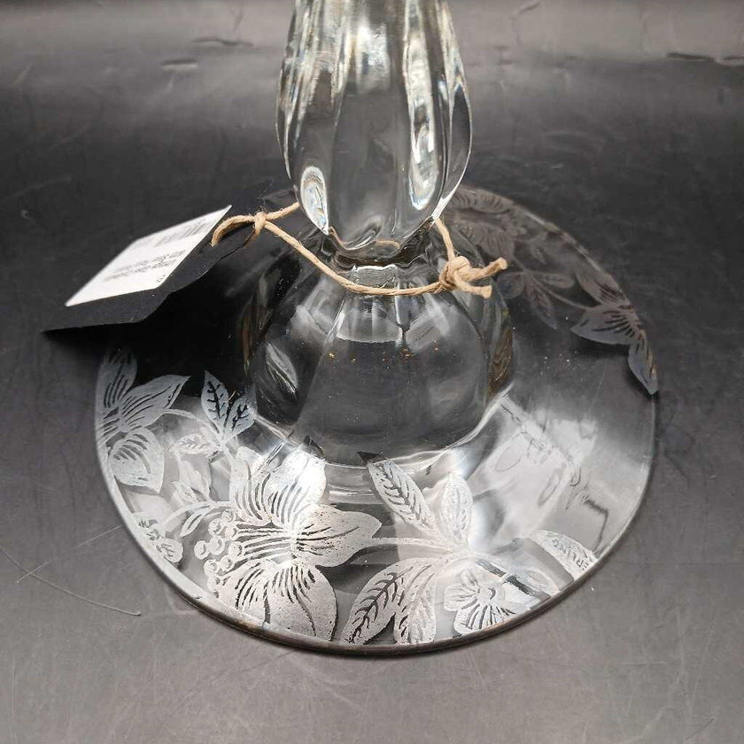 Vintage Glass Candlestick With Silver Floral Pattern