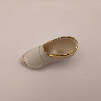 2 VTG Miniature Porcelain SHOE Slipper Heel White w/ Gold Trim