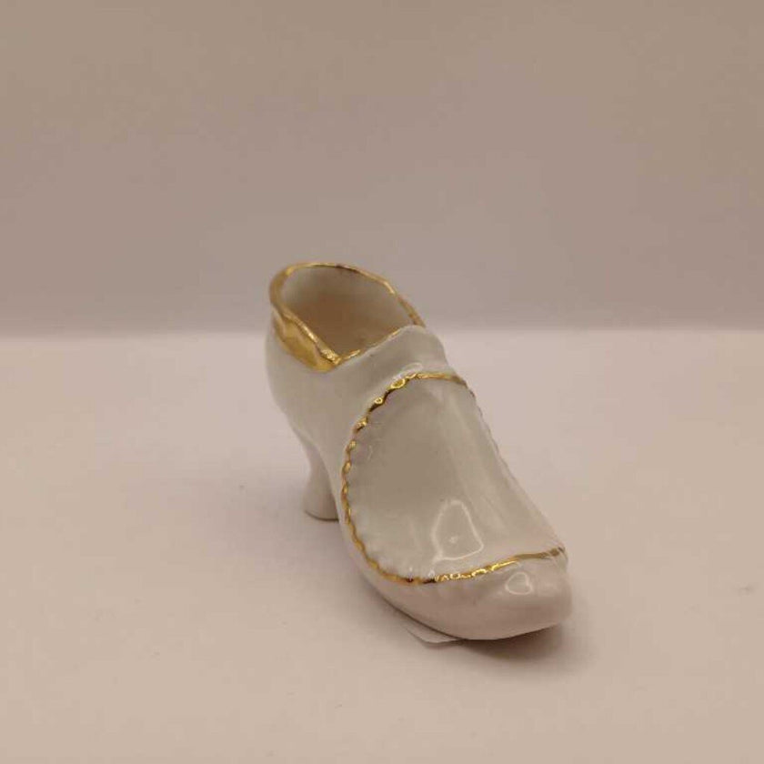 2 VTG Miniature Porcelain SHOE Slipper Heel White w/ Gold Trim