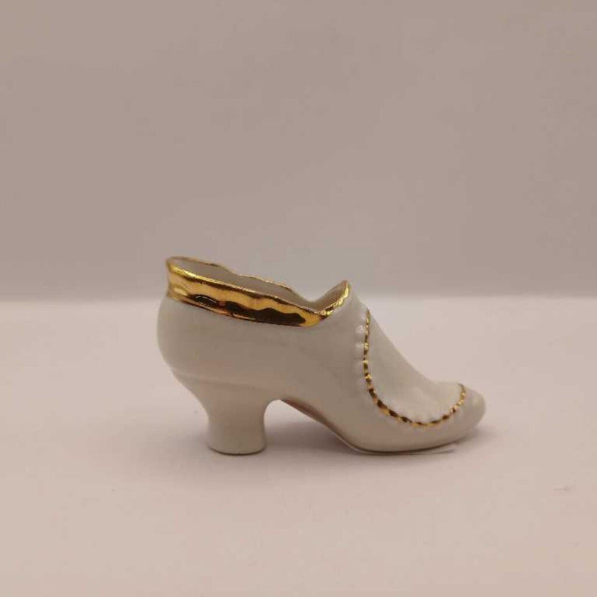 2 VTG Miniature Porcelain SHOE Slipper Heel White w/ Gold Trim