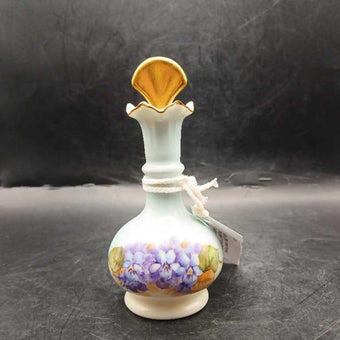 Early 1900s Hand Painted Porcelain Perfume Bottle w/Fan Dauber