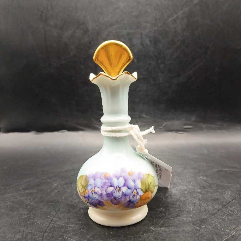 Early 1900s Hand Painted Porcelain Perfume Bottle w/Fan Dauber