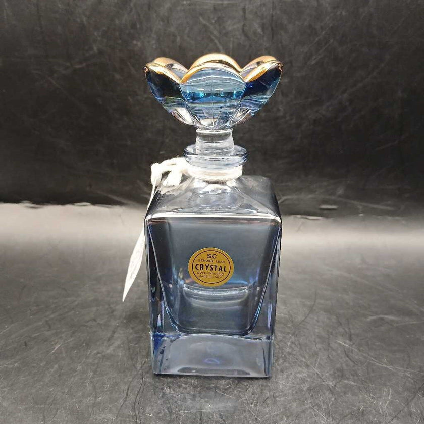 Light Blue 24% Crystal Perfume Bottle w/Flower Dauber, made in Italy