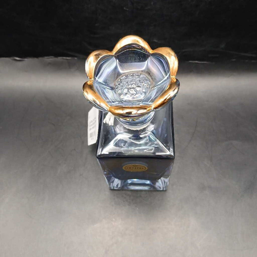 Light Blue 24% Crystal Perfume Bottle w/Flower Dauber, made in Italy