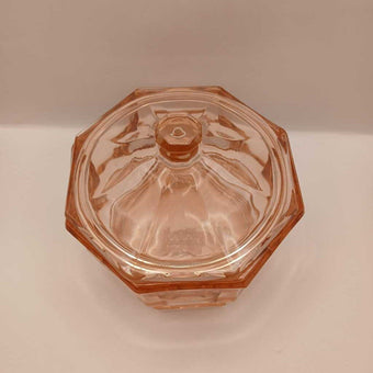 Vtg iridescent glass concord pink octagon dish with lid