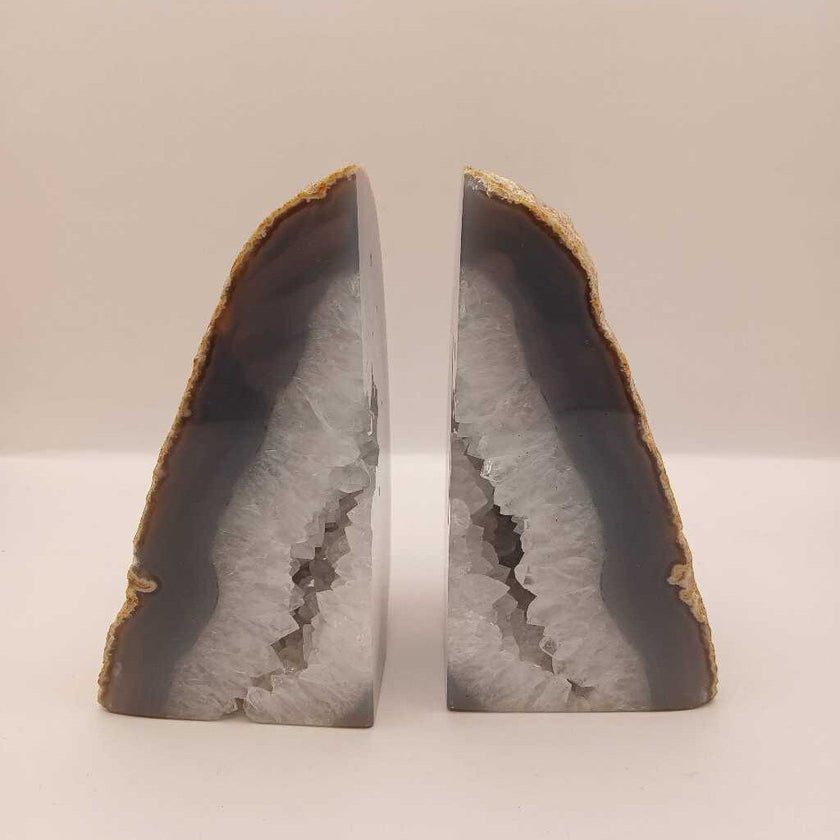 Brazilian clear crystal agate bookends