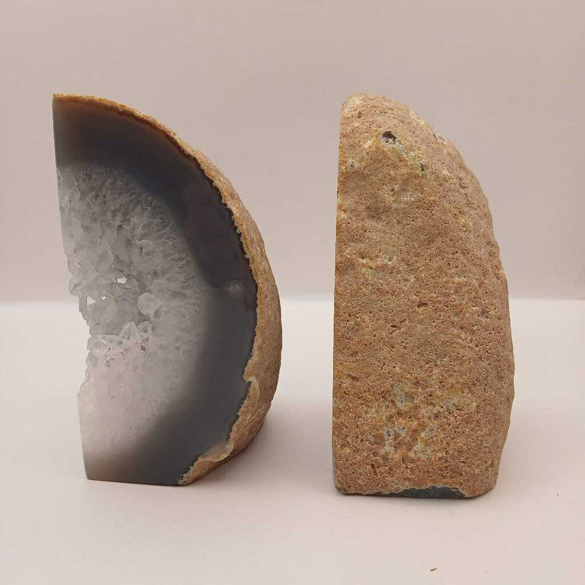 Brazilian clear crystal agate bookends