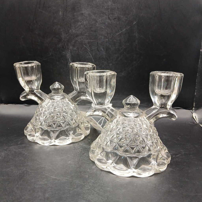Set of 2 Vintage EAPG Imperial Glass Mount Vernon Double Candlestick Holder, Vintage Imperial Glass Bell, Vintage Christmas Gift