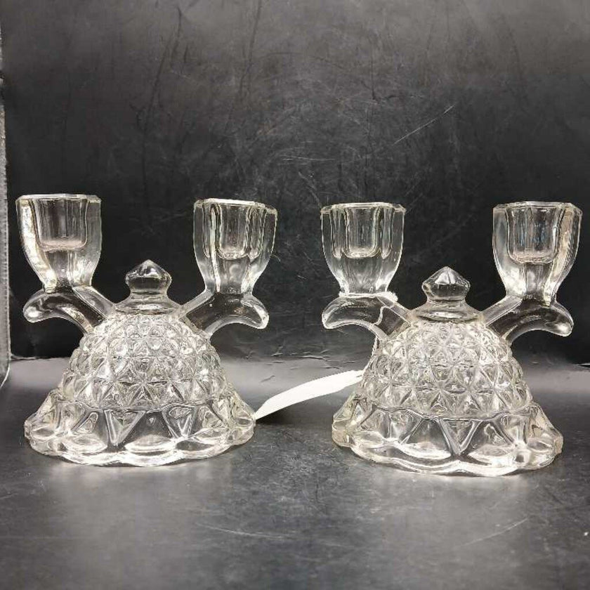 Set of 2 Vintage EAPG Imperial Glass Mount Vernon Double Candlestick Holder, Vintage Imperial Glass Bell, Vintage Christmas Gift
