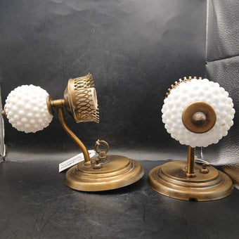 set of 2 VTG Brass & Milk Glass , Hobnail wall Sconce