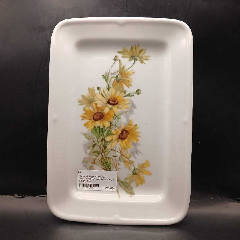 Rare Vintage Shenango Newcastle PA Ironstone Yellow Daisy dish