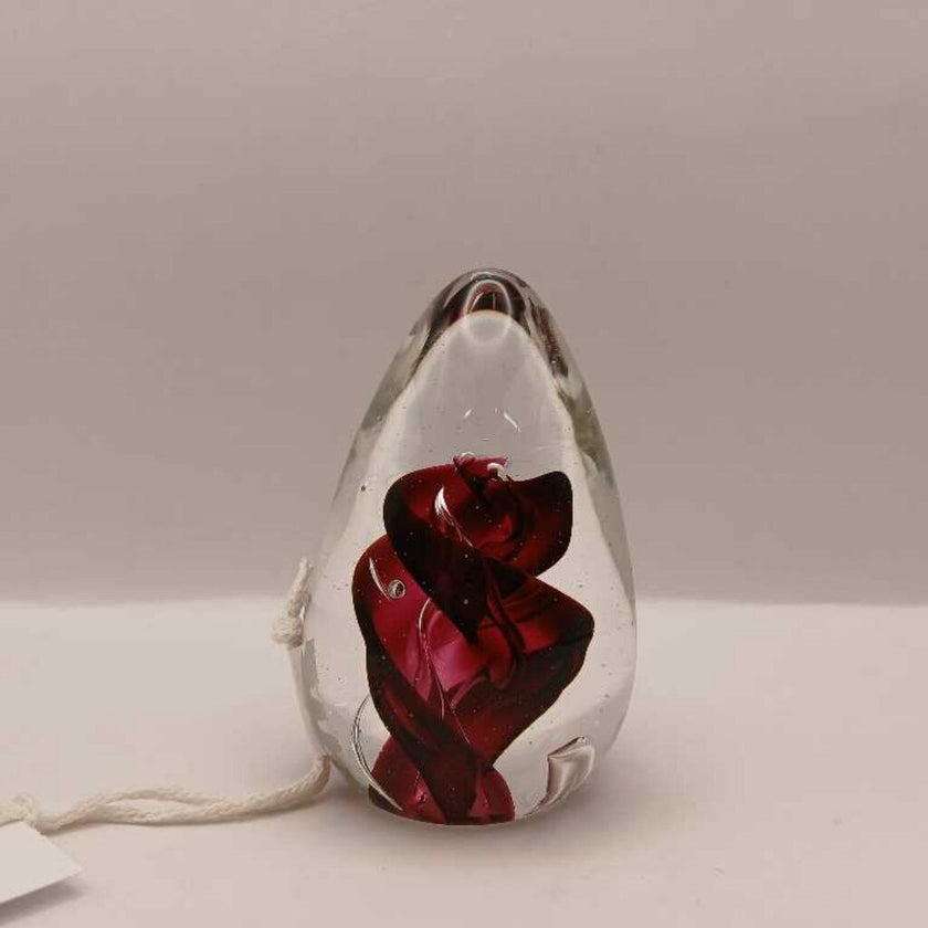 Handblown Glass Paperweight w/Ruby Streamer, Signed Tom Retz