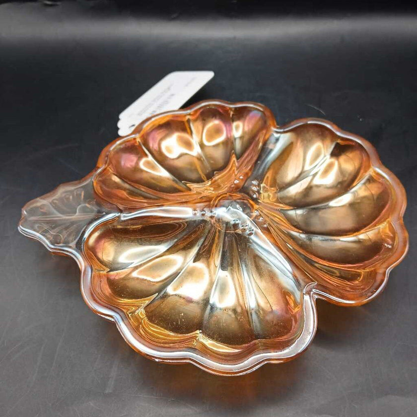 Jeannette Glass Marigold Shamrock Candy Dish