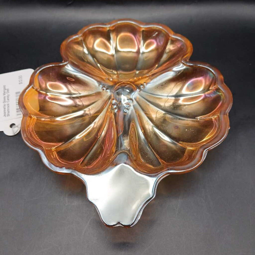 Jeannette Glass Marigold Shamrock Candy Dish