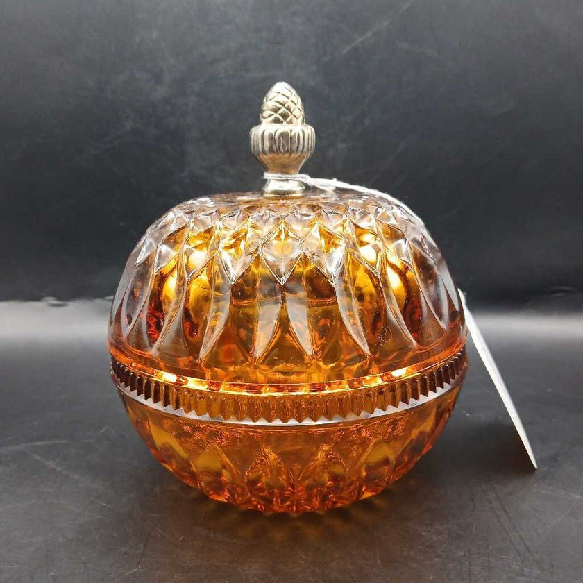 VTG Lidded Indiana Candy Dish Mt. Vernon Pattern w/ Brass Finial
