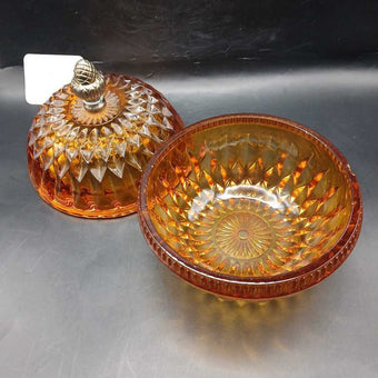 VTG Lidded Indiana Candy Dish Mt. Vernon Pattern w/ Brass Finial