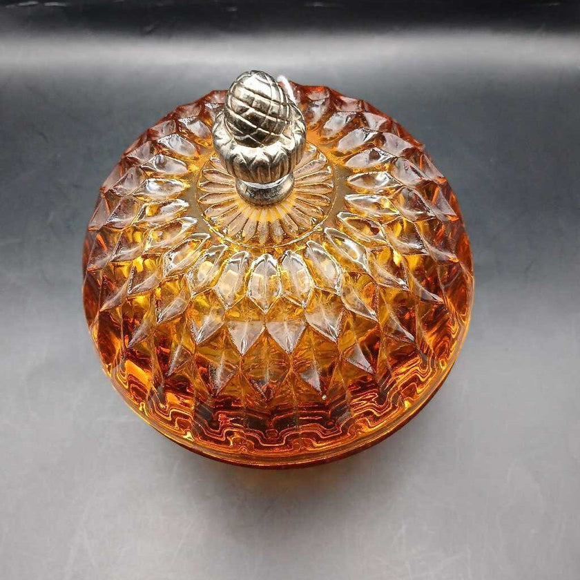 VTG Lidded Indiana Candy Dish Mt. Vernon Pattern w/ Brass Finial