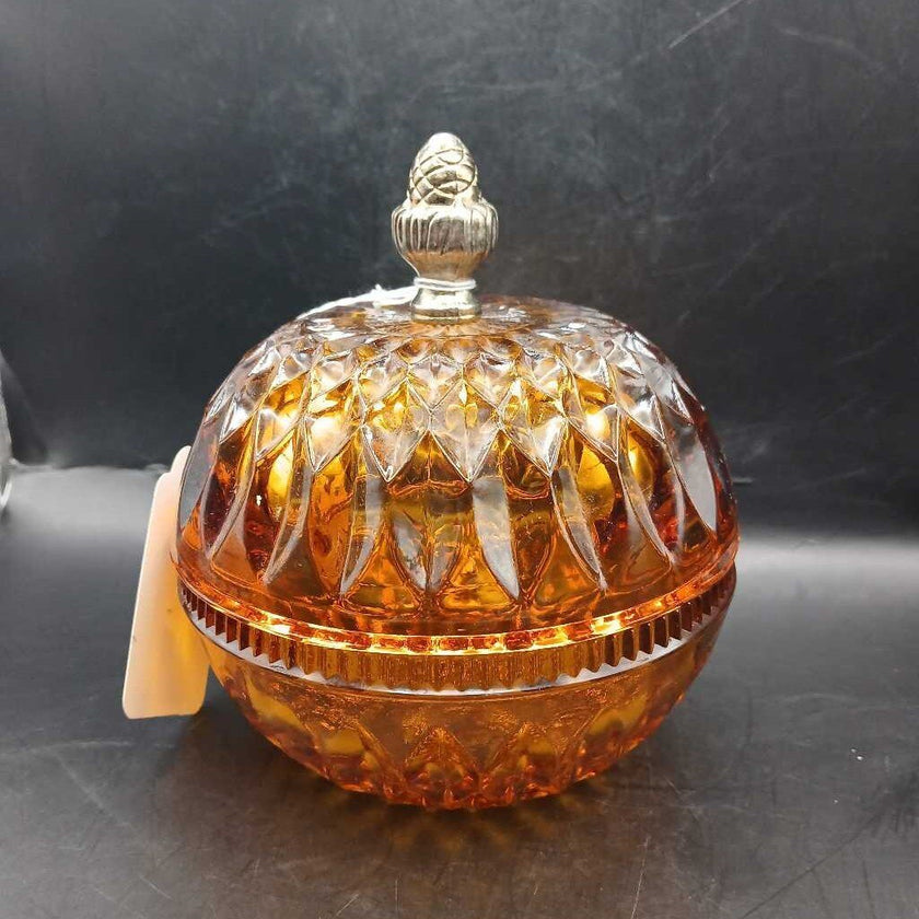 VTG Lidded Indiana Candy Dish Mt. Vernon Pattern w/ Brass Finial