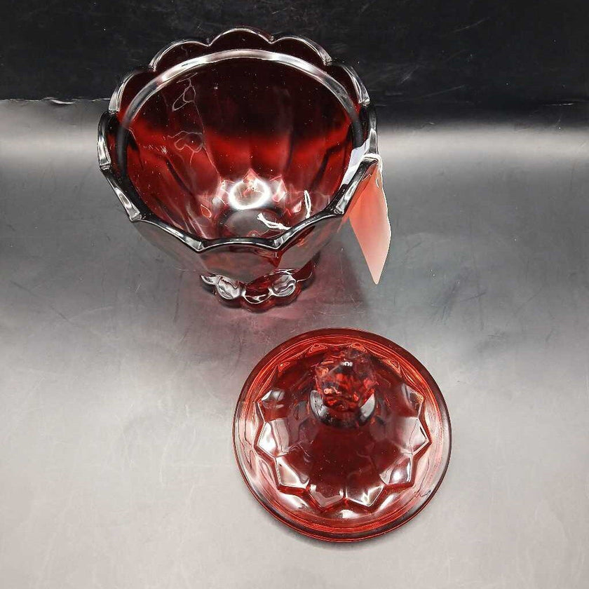 VTG Fostoria Ruby Red Lidded Candy Dish