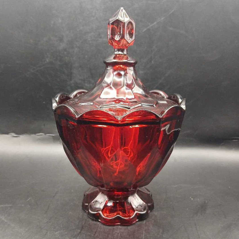 VTG Fostoria Ruby Red Lidded Candy Dish