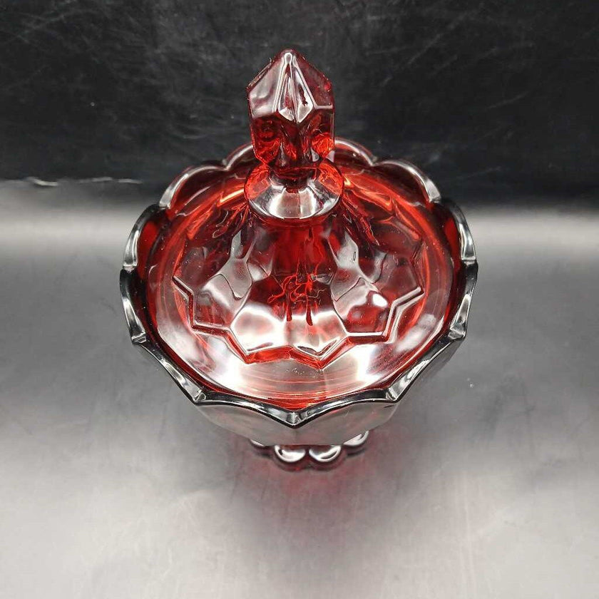 VTG Fostoria Ruby Red Lidded Candy Dish