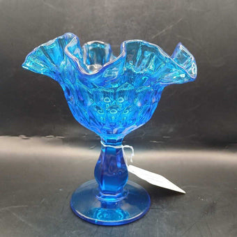 VTG Fenton Blue Glass Footed Candy Dish