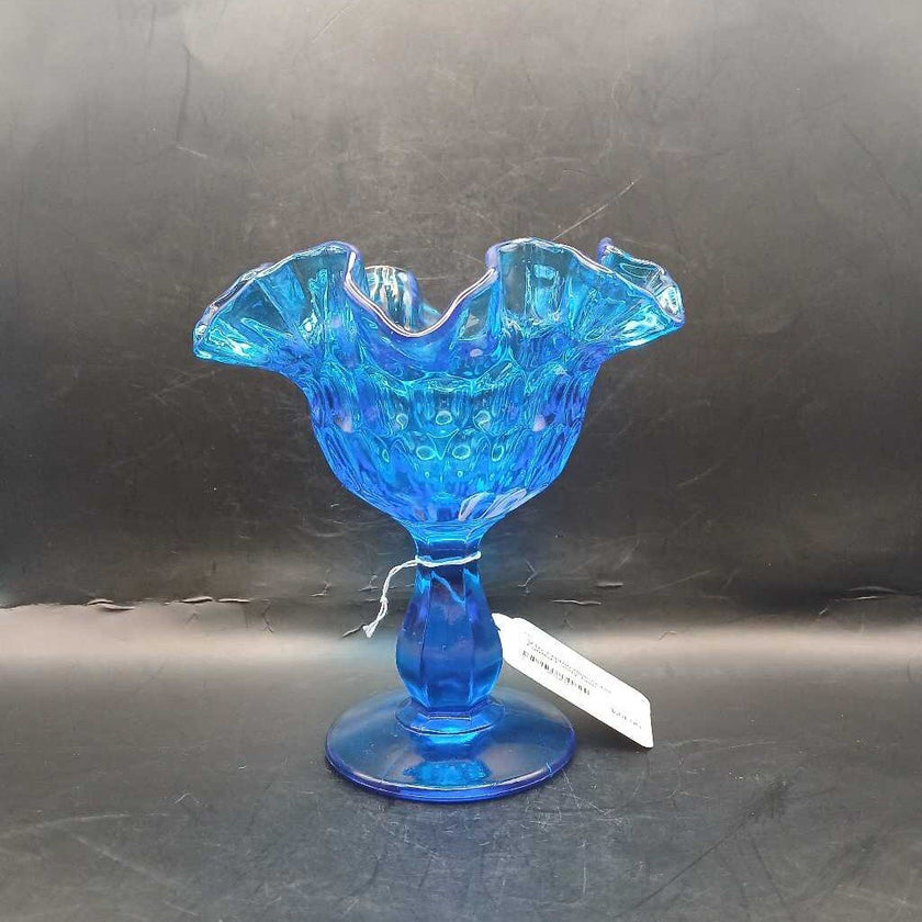 VTG Fenton Blue Glass Footed Candy Dish