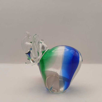 Art Glass Paperweight Elephant Yellow & Blue