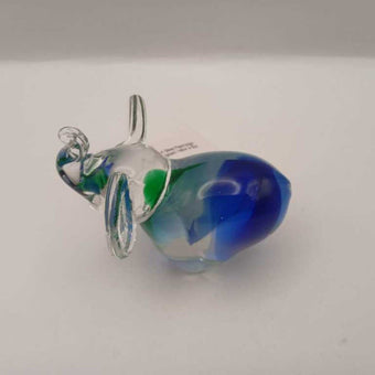 Art Glass Paperweight Elephant Yellow & Blue