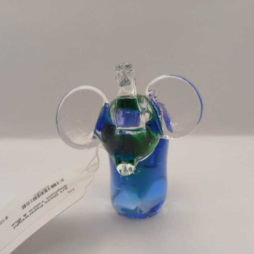 Art Glass Paperweight Elephant Yellow & Blue