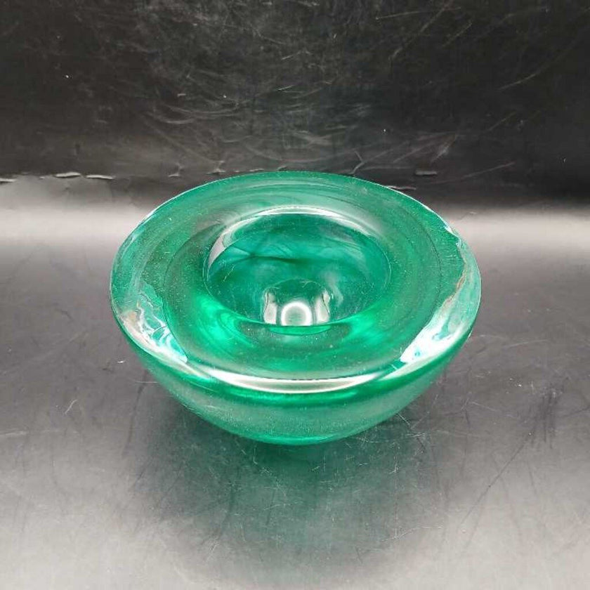 Kosta Boda Atoll Green Swirl Votive Candle Holder