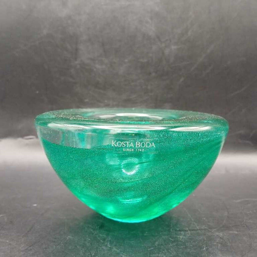 Kosta Boda Atoll Green Swirl Votive Candle Holder