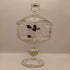 Vintage Lidded 22k Gold Etched floral hand blown clear glass candy dish