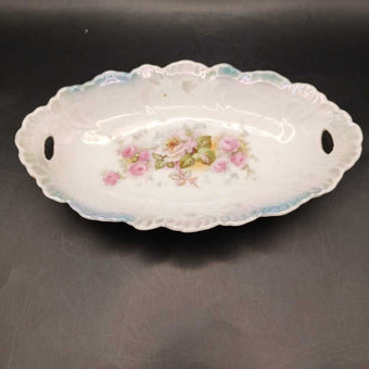 Vintage Bavaria Porcelain Oval Dish with Pink Roses