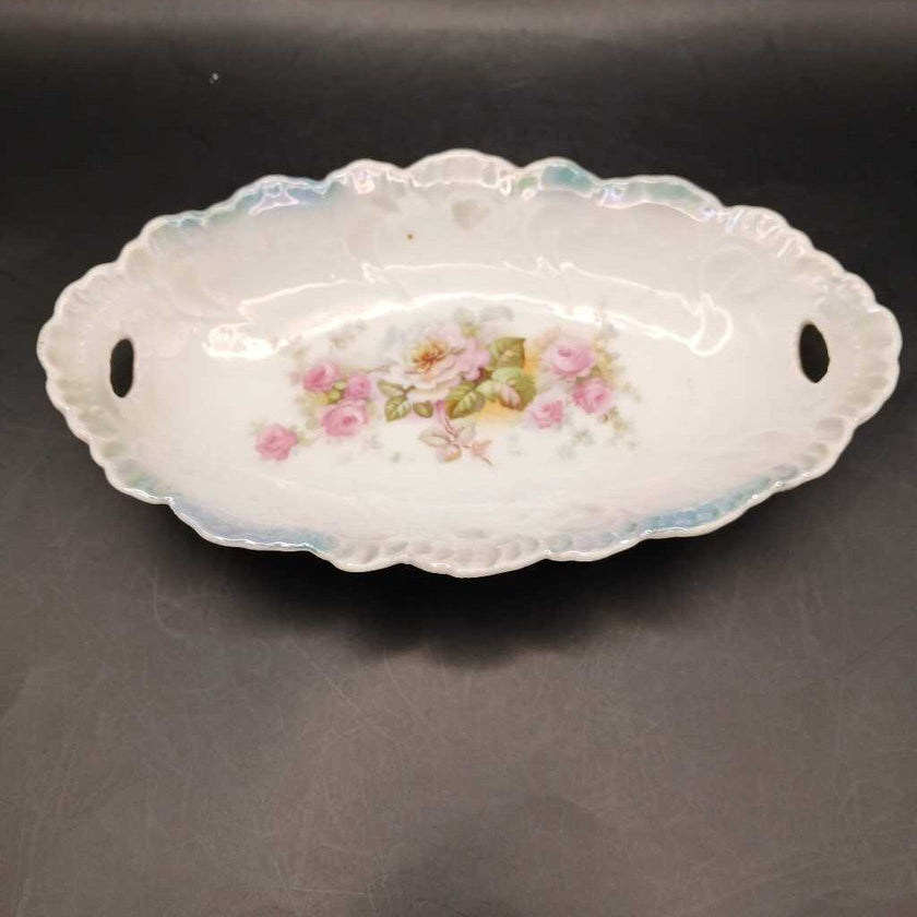 Vintage Bavaria Porcelain Oval Dish with Pink Roses