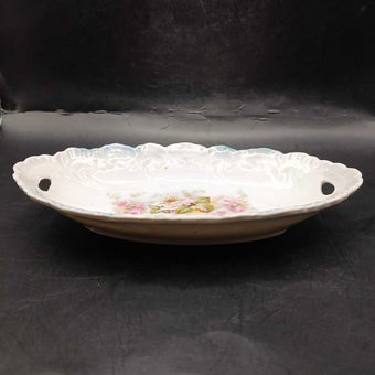 Vintage Bavaria Porcelain Oval Dish with Pink Roses