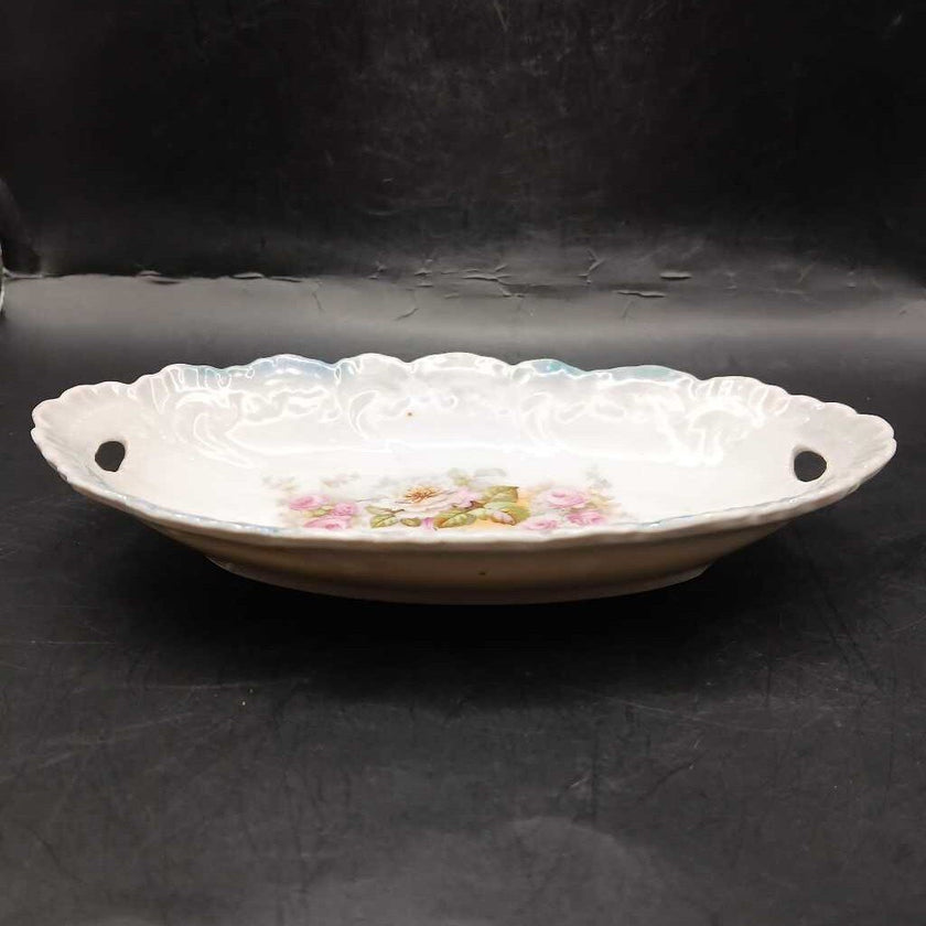 Vintage Bavaria Porcelain Oval Dish with Pink Roses