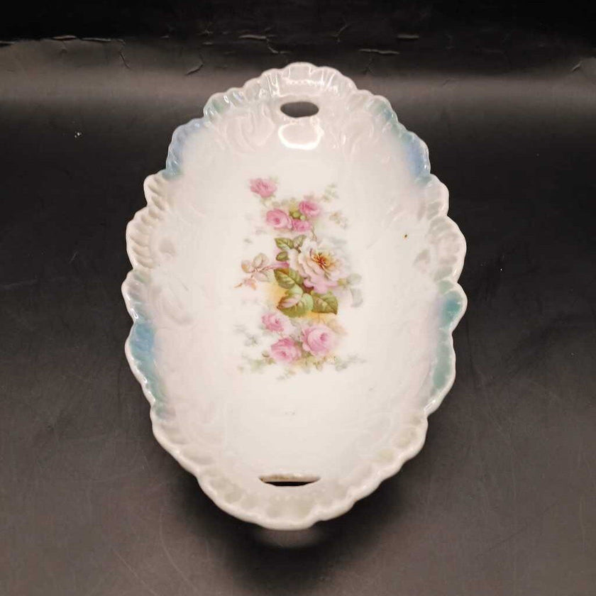 Vintage Bavaria Porcelain Oval Dish with Pink Roses