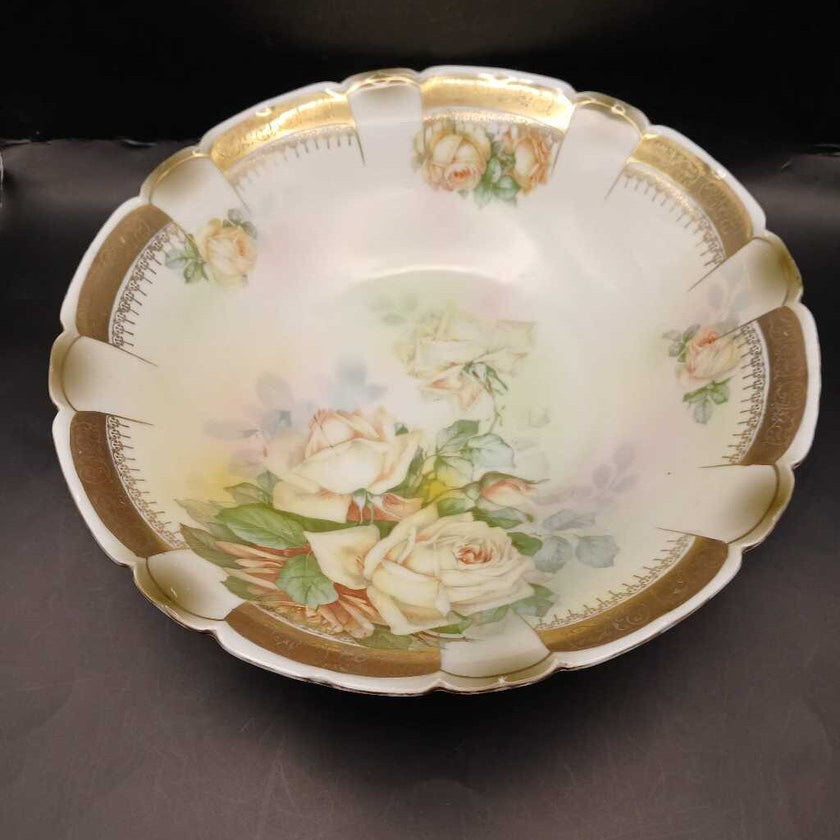 Vintage Bavaria Porcelain Bowl with Hand Painted Yellow Roses