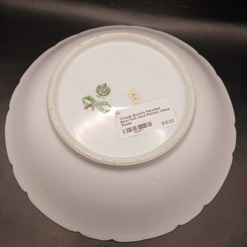 Vintage Bavaria Porcelain Bowl with Hand Painted Yellow Roses