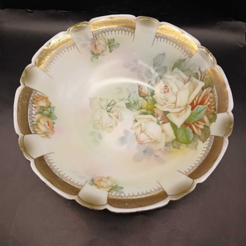 Vintage Bavaria Porcelain Bowl with Hand Painted Yellow Roses