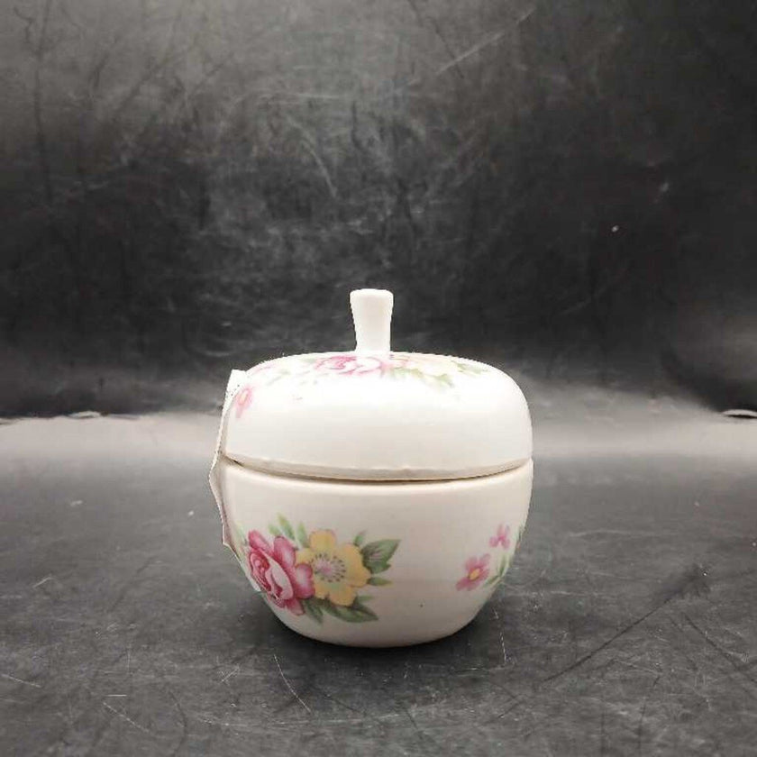 Vintage Small Round Covered Trinket Bowl with Pink Roses