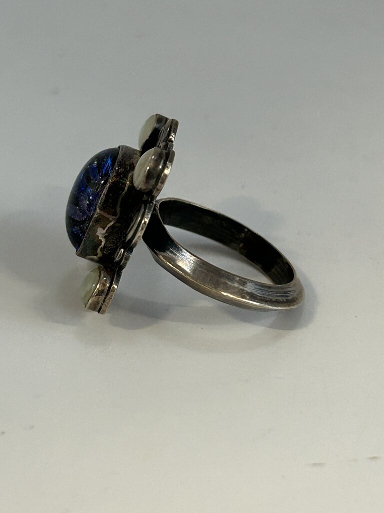 Southwest Style Sterling with Dendroic and Moonstone Ring Size 9