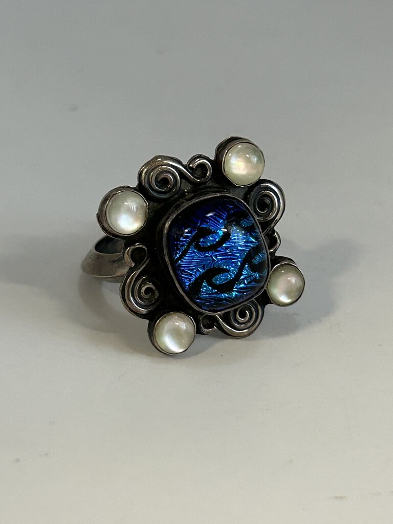 Southwest Style Sterling with Dendroic and Moonstone Ring Size 9