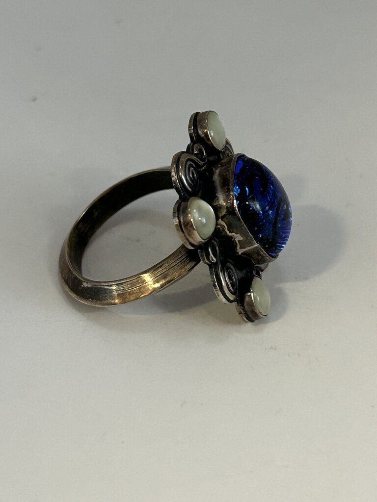 Southwest Style Sterling with Dendroic and Moonstone Ring Size 9