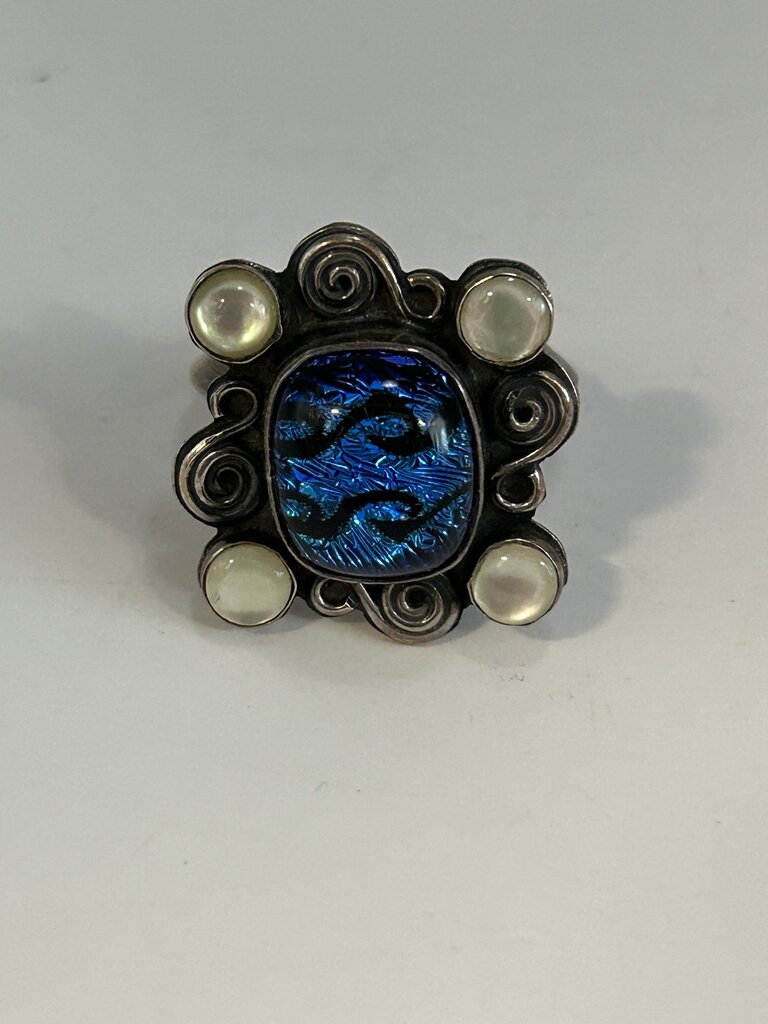Southwest Style Sterling with Dendroic and Moonstone Ring Size 9
