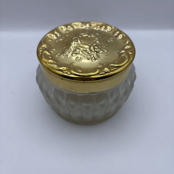 1960's Estee Lauder Re-Nutriv Face Powder Frosted Glass Jar Gold Lid